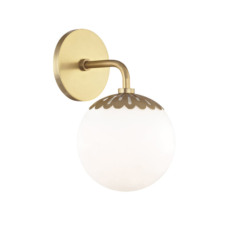 Opal Glass Ball Sconce Lighting: Colonial Wall Mounted Light Fixture in Gold