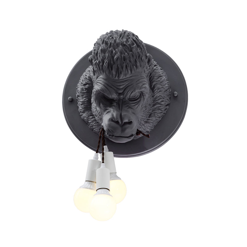 Rustic Chimpanzee Resin Wall Lamp Sconce with 3 Grey/White Heads - Perfect Living Room Fixture