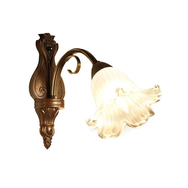 Traditional Floral Wall Sconce Light with White Glass Fixture in Black - Ideal for Bedroom