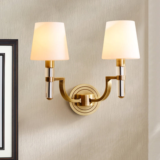 Colonial Gold Tapered Wall Lamp Sconce with Frosted Glass and Crystal Accent - Wall Mounted Light