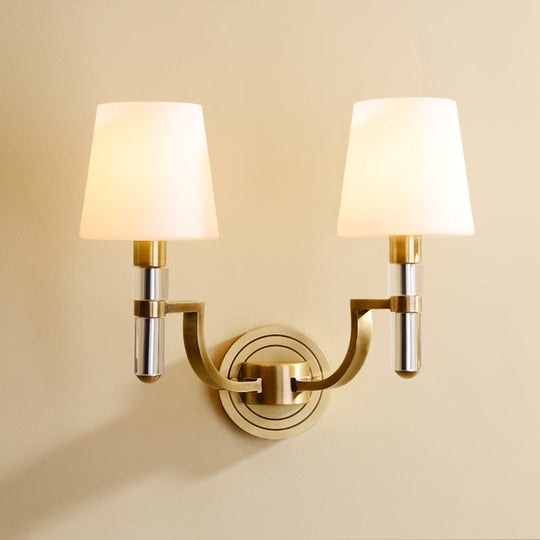 Colonial Gold Tapered Wall Lamp Sconce with Frosted Glass and Crystal Accent - Wall Mounted Light
