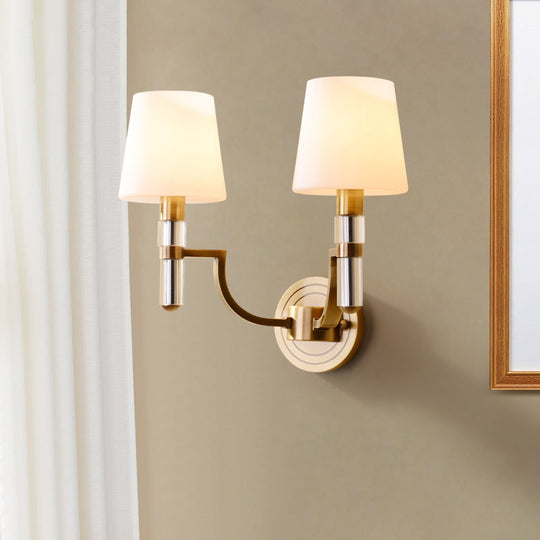 Colonial Gold Tapered Wall Lamp Sconce with Frosted Glass and Crystal Accent - Wall Mounted Light