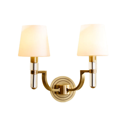Colonial Gold Tapered Wall Lamp Sconce with Frosted Glass and Crystal Accent - Wall Mounted Light