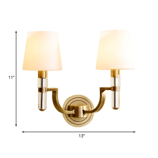Colonial Gold Tapered Wall Lamp Sconce with Frosted Glass and Crystal Accent - Wall Mounted Light