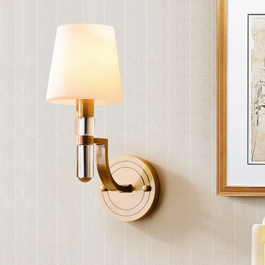 Colonial Gold Tapered Wall Lamp Sconce with Frosted Glass and Crystal Accent - Wall Mounted Light