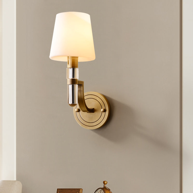 Colonial Gold Tapered Wall Lamp Sconce with Frosted Glass and Crystal Accent - Wall Mounted Light