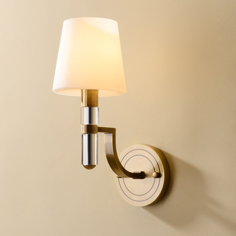 Colonial Gold Tapered Wall Lamp Sconce with Frosted Glass and Crystal Accent - Wall Mounted Light