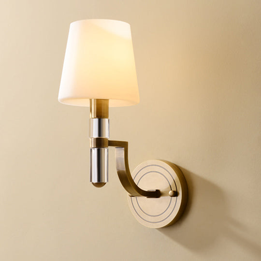 Colonial Gold Tapered Wall Lamp Sconce with Frosted Glass and Crystal Accent - Wall Mounted Light