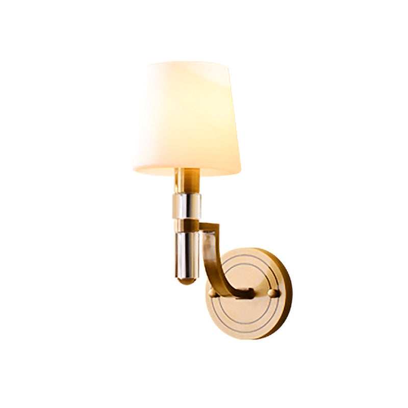 Colonial Gold Tapered Wall Lamp Sconce with Frosted Glass and Crystal Accent - Wall Mounted Light