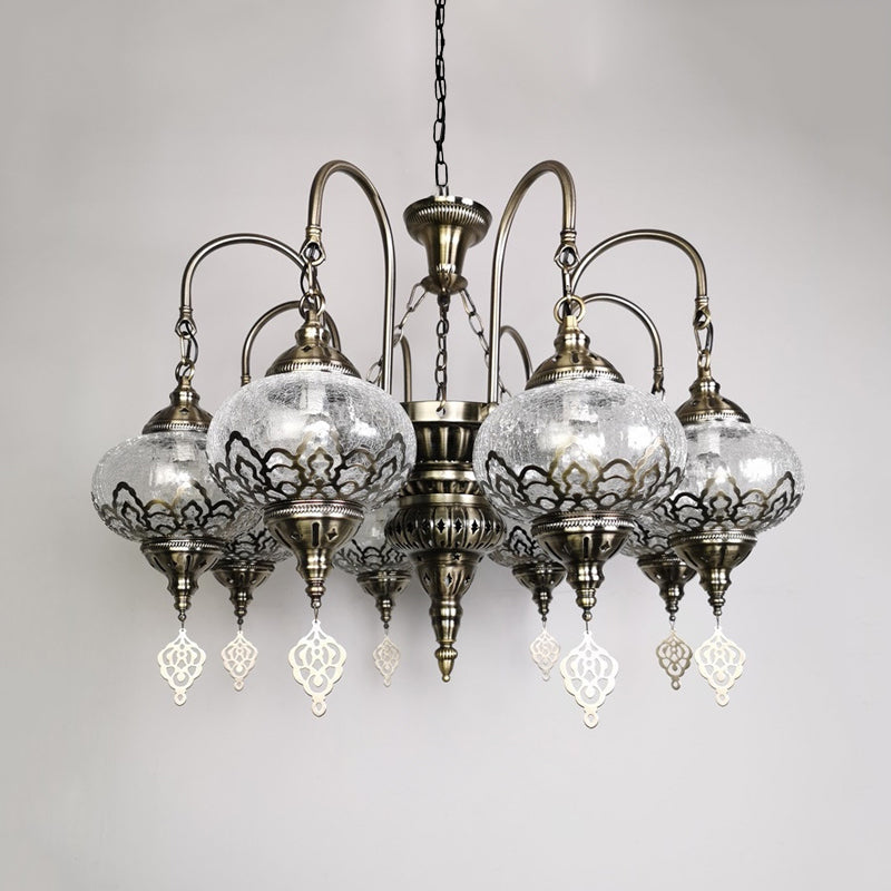 Bohemia Clear Crackle Glass Lantern Suspension Lamp - Bronze Chandelier with 8 Lights