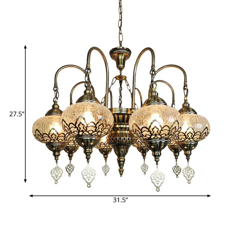 Bohemia Clear Crackle Glass Lantern Suspension Lamp - Bronze Chandelier with 8 Lights