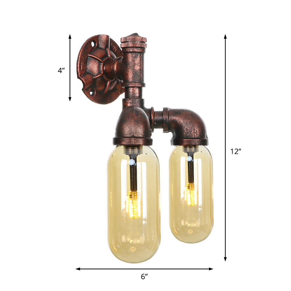 Vintage Copper Pipe Wall Sconce with 2 LED Lights for Living Room