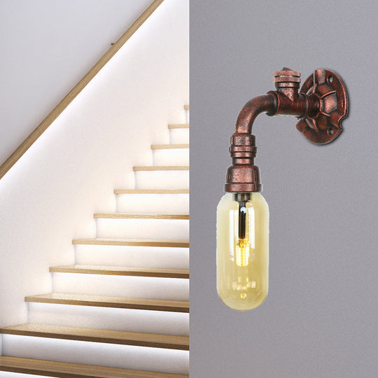 Rustic Weathered Copper Capsule Wall Light - 1 Head Bedroom Sconce Lamp (9"/10.5"/12" High) with Pipe Design