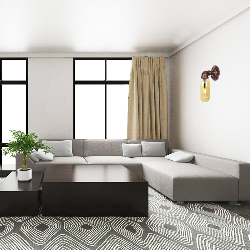 Rustic Weathered Copper Capsule Wall Light - 1 Head Bedroom Sconce Lamp (9"/10.5"/12" High) with Pipe Design