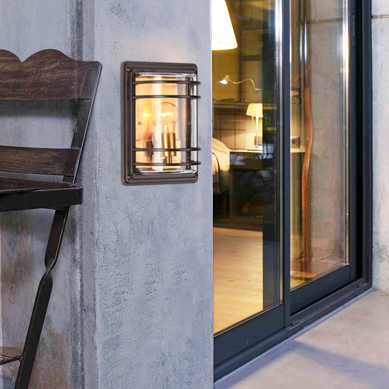 Vintage Metal Bronze Sconce Light: Half Cylinder Wall Lamp with Clear Glass Shade