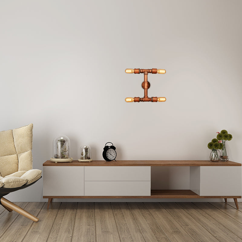 Industrial Rust Metal Sconce Lighting Fixture - 4 Bulb Wall Mounted Lamp for Living Room