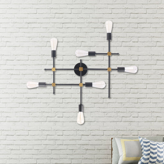 Modern Black Metal Sconce with 7 Bulbs - Contemporary Wall Lamp