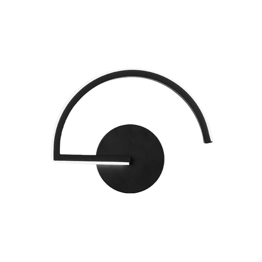 Black Metal LED Wall Sconce with Minimalist Half-Circle Design - Warm/White Light, Open Concept
