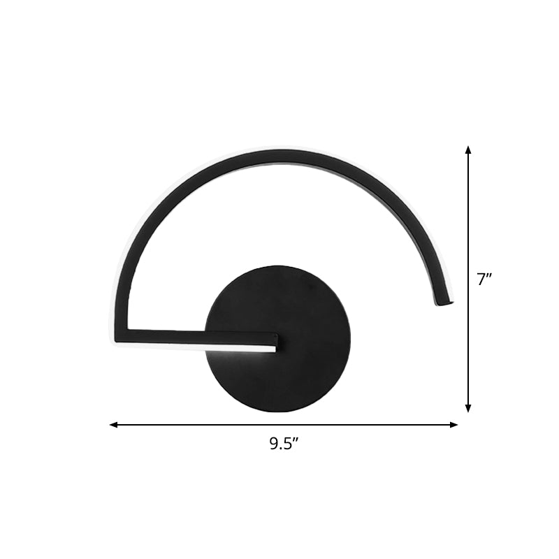 Black Metal LED Wall Sconce with Minimalist Half-Circle Design - Warm/White Light, Open Concept