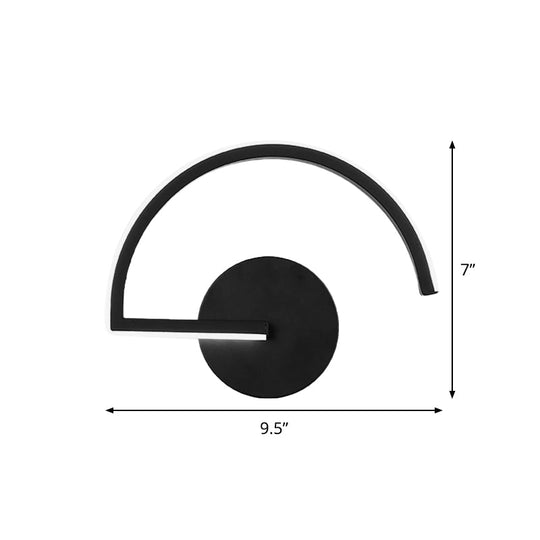 Black Metal LED Wall Sconce with Minimalist Half-Circle Design - Warm/White Light, Open Concept
