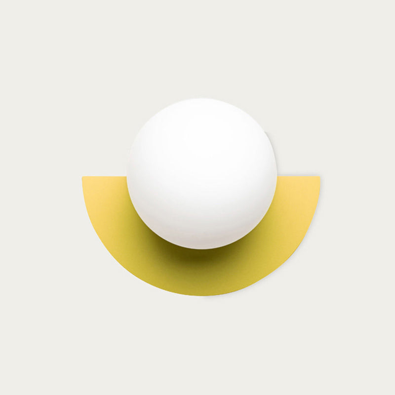 Yellow Half Round Wall Lamp Macaron 1 Bulb Iron Sconce with Opal Glass Shade