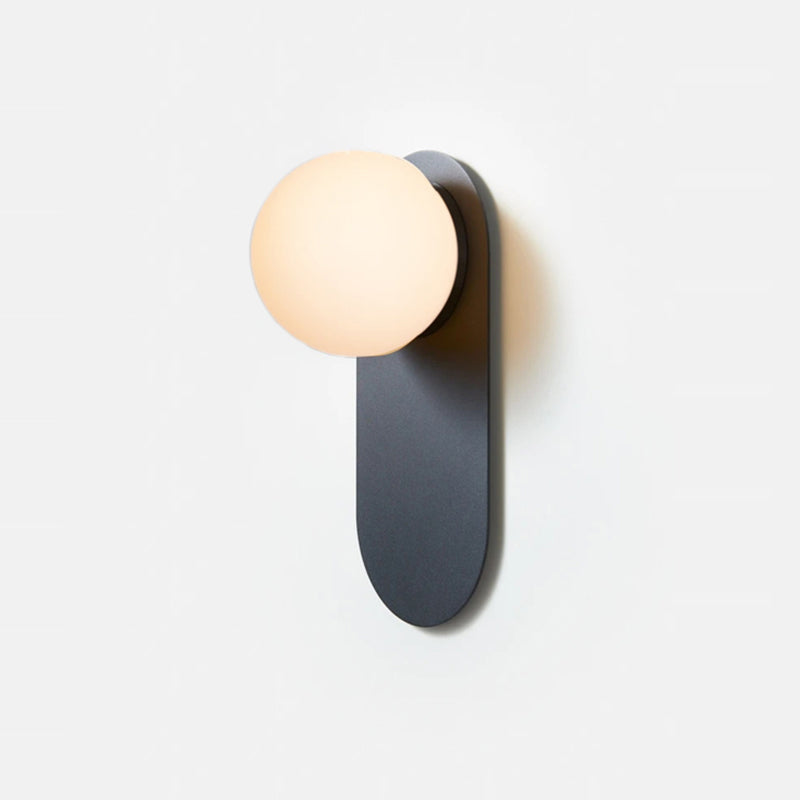 Minimalist Black Iron Wall Sconce Light - Orb Glass Shade, Flush Mount, 1 Bulb