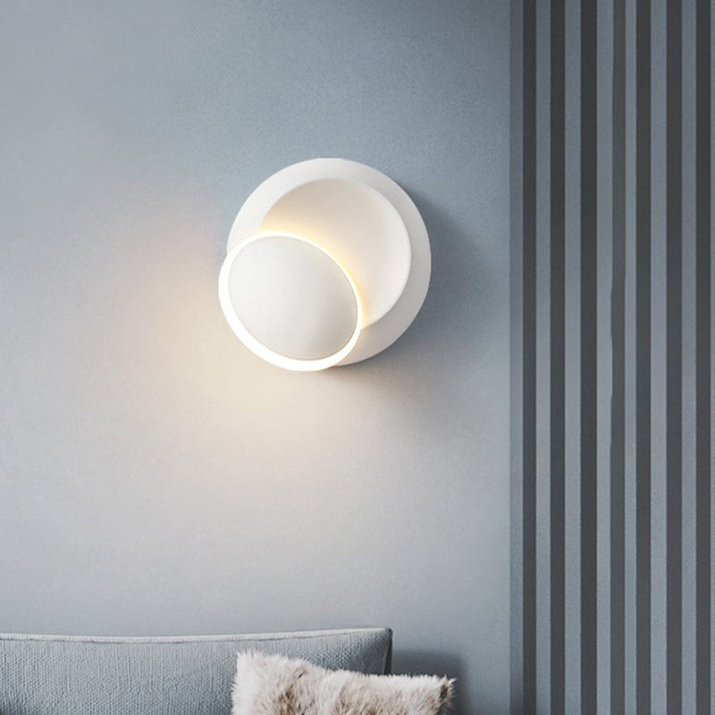Modern Black/White Rotating Eclipse Wall Lamp with LED Iron Sconce Design