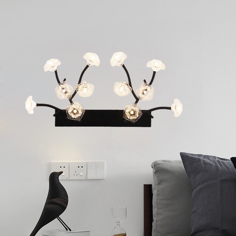 Modern Black Glass Wall Sconce - Blossom 12-Light Clear Lighting for Bedroom