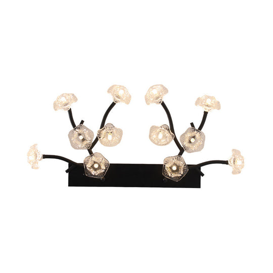 Modern Black Glass Wall Sconce - Blossom 12-Light Clear Lighting for Bedroom