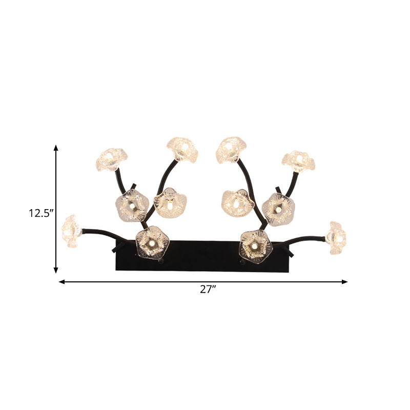 Modern Black Glass Wall Sconce - Blossom 12-Light Clear Lighting for Bedroom