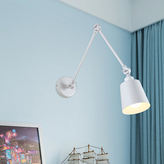 Nordic Iron Swing Arm Wall Reading Light: Single Black/White Sconce with Tapered Shade