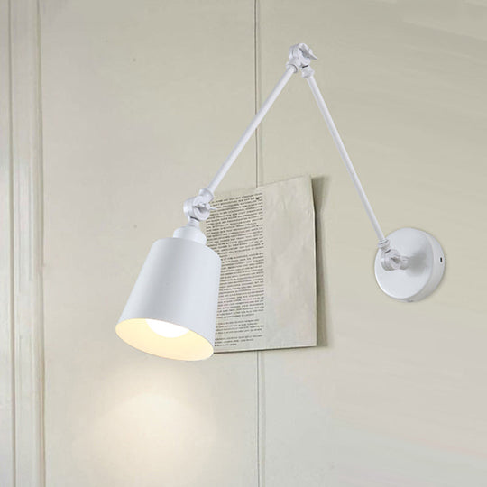 Nordic Iron Swing Arm Wall Reading Light: Single Black/White Sconce with Tapered Shade