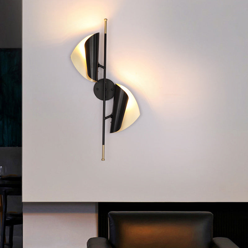Ribbed Curved Sheet Sconce - Postmodern 2 Heads Wall Mount Lighting for Stair - Black & Gold