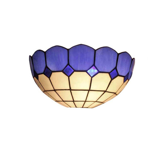 Tiffany Style 2-Light Art Glass Wall Sconce - Light Blue/Dark Blue - Bedroom Lighting