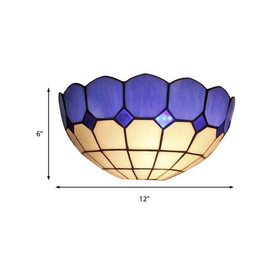 Tiffany Style 2-Light Art Glass Wall Sconce - Light Blue/Dark Blue - Bedroom Lighting