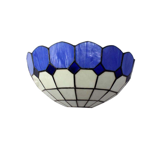 Tiffany Style 2-Light Art Glass Wall Sconce - Light Blue/Dark Blue - Bedroom Lighting