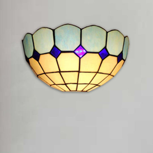 Tiffany Style 2-Light Art Glass Wall Sconce - Light Blue/Dark Blue - Bedroom Lighting
