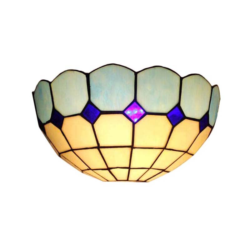 Tiffany Style 2-Light Art Glass Wall Sconce - Light Blue/Dark Blue - Bedroom Lighting