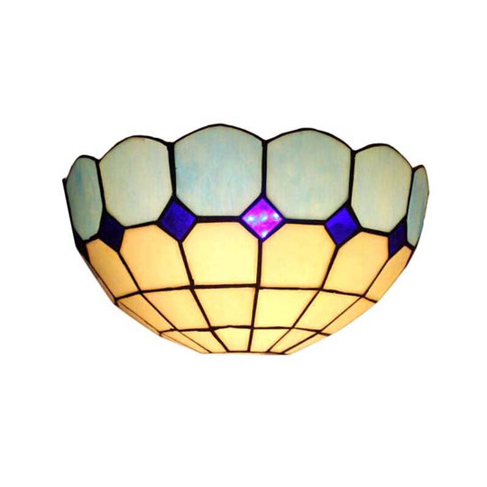 Tiffany Style 2-Light Art Glass Wall Sconce - Light Blue/Dark Blue - Bedroom Lighting