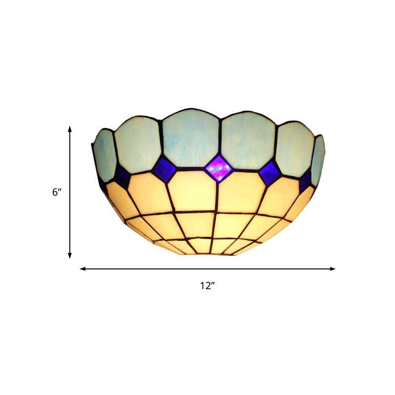 Tiffany Style 2-Light Art Glass Wall Sconce - Light Blue/Dark Blue - Bedroom Lighting