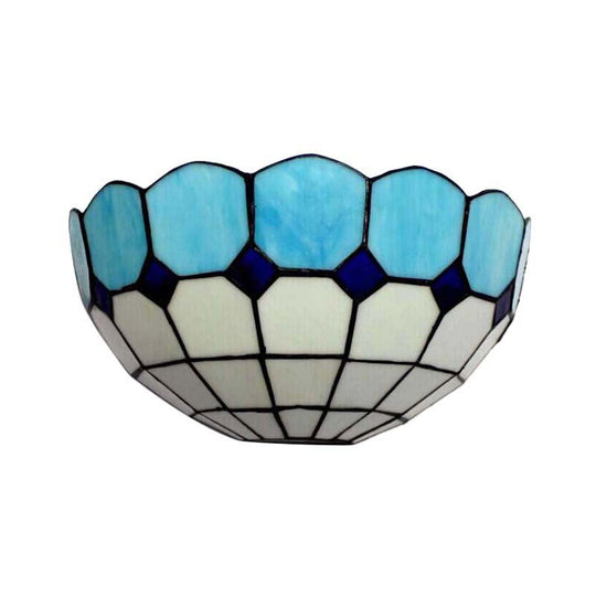 Tiffany Style 2-Light Art Glass Wall Sconce - Light Blue/Dark Blue - Bedroom Lighting