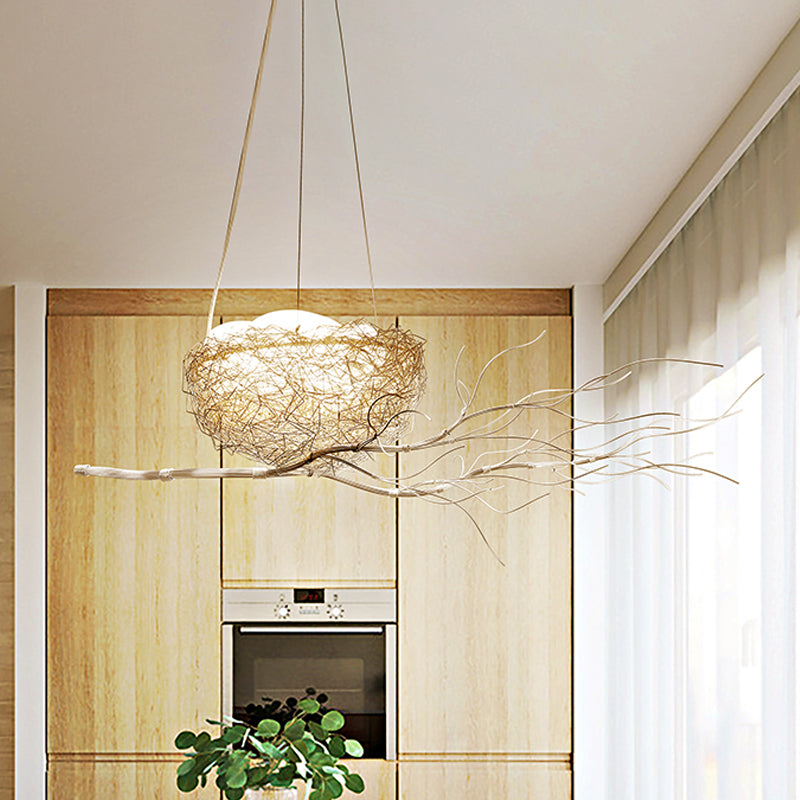 Children's Gold Pendant Light Chandelier with Bird Nest & Egg for Balcony or Hallway