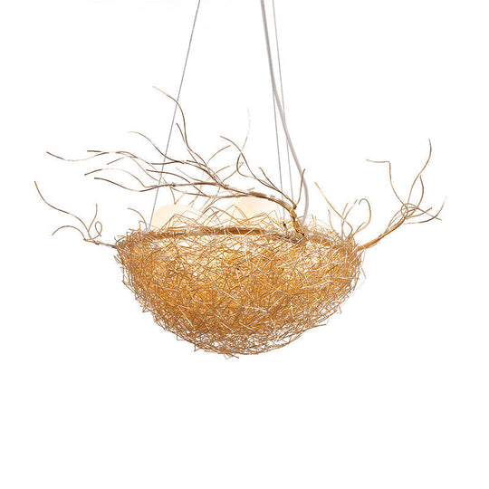 Children's Gold Pendant Light Chandelier with Bird Nest & Egg for Balcony or Hallway