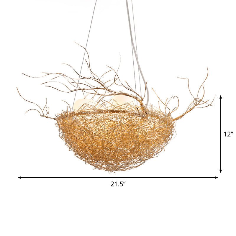 Children's Gold Pendant Light Chandelier with Bird Nest & Egg for Balcony or Hallway