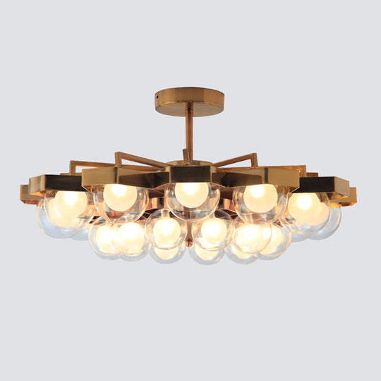 Gold Metallic Flower Chandelier - Elegant Living Room Hanging Light with Globe Shade (24 Lights)