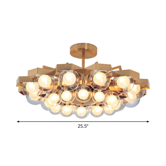 Gold Metallic Flower Chandelier - Elegant Living Room Hanging Light with Globe Shade (24 Lights)