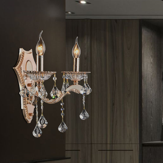 Vintage Style Crystal Clear Bare Bulb Sconce Light Fixture - Gold Finish Wall Mount Light