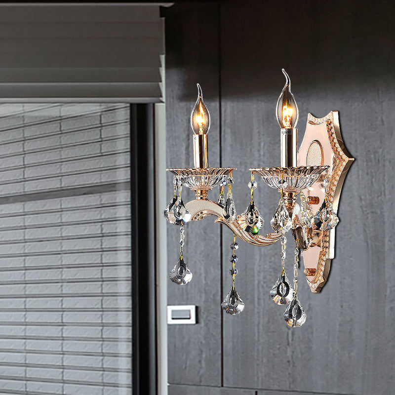 Vintage Style Crystal Clear Bare Bulb Sconce Light Fixture - Gold Finish Wall Mount Light