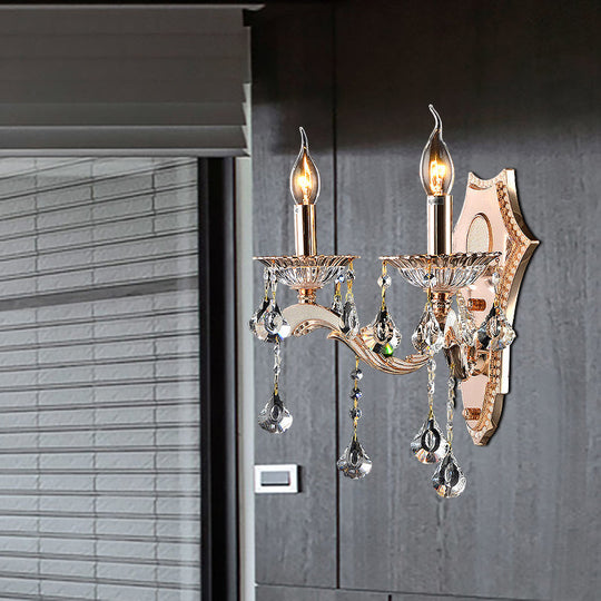 Vintage Style Crystal Clear Bare Bulb Sconce Light Fixture - Gold Finish Wall Mount Light