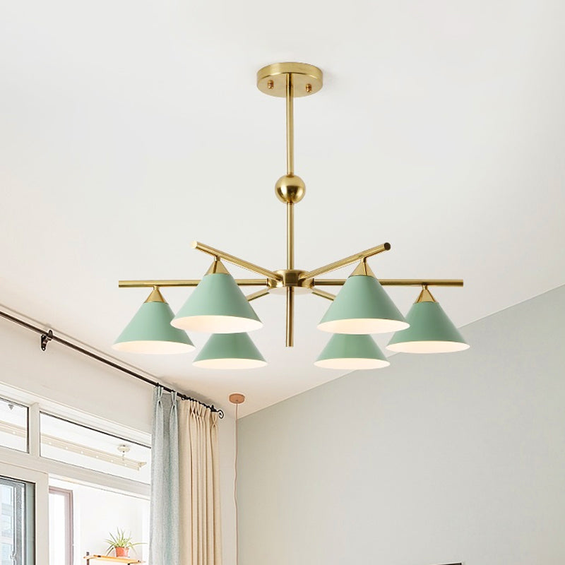 Kid Bedroom 6-Head Macaron Candy Colored Chandelier: Metallic Pyramid Design, Hanging Light